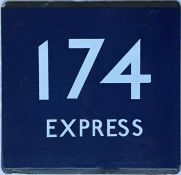 London Transport bus stop, enamel E-PLATE for route 174 Express in the special white lettering on