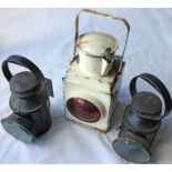 Selection of London Underground LAMPS comprising a red-aspect TRAIN TAIL LAMP and 2 x triple-