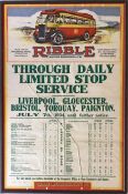 1934 Ribble Motor Services double-crown POSTER for 'Through Daily Limited Stop Service -
