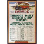 1934 Ribble Motor Services double-crown POSTER for 'Through Daily Limited Stop Service -