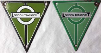 Pair of London Transport enamel bus RADIATOR TRIANGLE PLATES, two different types as used on Country