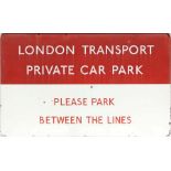 London Transport enamel 'Private Car Park' SIGN from a London Underground surface station. Fully