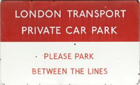 London Transport enamel 'Private Car Park' SIGN from a London Underground surface station. Fully