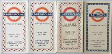 Selection of London Underground POCKET MAPS comprising 'Beck' card issues 1 1946, 1, 1947 and 1,