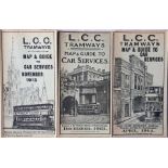 Selection of London County Council (LCC) Tramways POCKET MAPS comprising issues dated November 1913,