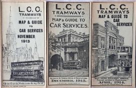 Selection of London County Council (LCC) Tramways POCKET MAPS comprising issues dated November 1913,