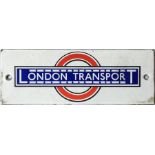 1930s London Transport bus stop timetable panel enamel HEADER PLATE in the pre-war style with over/