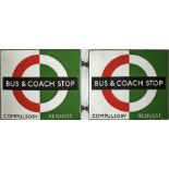 London Transport enamel BUS & COACH STOP FLAG (bus compulsory, coach request). A 1950s/60s '