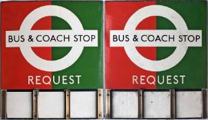 1950s/60s London Transport enamel BUS & COACH STOP FLAG (Request), an E3 version with runners for