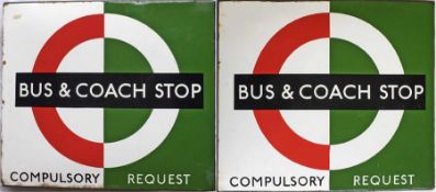 London Transport enamel BUS & COACH STOP FLAG (bus compulsory, coach request). A 1950s/60s '