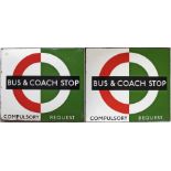 London Transport enamel BUS & COACH STOP FLAG (bus compulsory, coach request). A 1950s/60s '