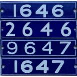 Set of London Underground enamel STOCK-NUMBER PLATES from a 4-car unit of 1962-Tube Stock comprising