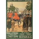 1908 French railway POSTER 'Chemin de Fer de l'Ouest et de Brighton' advertising travel from Paris