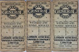 Small selection of 1913 London General Omnibus Company POCKET MAPS ('Map & Guide, Weekday & Sunday