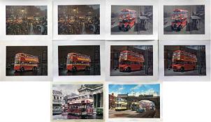 Selection of ART PRINTS on transport subjects comprising London Transport buses & trolleybuses and