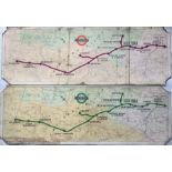 Pair of London Transport Metropolitan Line CARRIAGE MAPS on thick card, one dated 1936 showing the