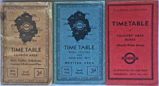 Selection of 1930s/40s London Transport TIMETABLE BOOKLETS comprising London Area (well used) and