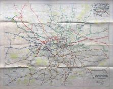 1947 quad-royal POSTER MAP 'London & Suburbs, Main Line Railways and connecting Underground Railways