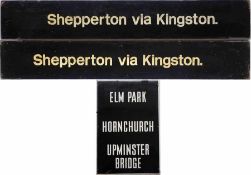 c1970s British Railways (S) PLATFORM INDICATOR BOARD 'Shepperton via Kingston', a double-sided