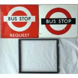 Pair of 1940s/50s London Transport BUS STOP FLAGS, single-sided enamel plates, one 'Request', one '