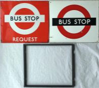Pair of 1940s/50s London Transport BUS STOP FLAGS, single-sided enamel plates, one 'Request', one '