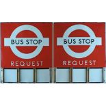 1950s/60s London Transport enamel BUS STOP FLAG, an E3 'Request' version with runners for 3 e-plates