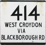 London Transport bus stop enamel E-PLATE for route 414 'West Croydon via Blackborough Road'. This