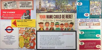 Quantity of 1950s-1990s bus/tram/rail/Underground interior PANEL POSTERS & NOTICES including 'Coughs