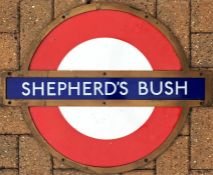 London Underground enamel PLATFORM ROUNDEL from Shepherd's Bush Station on the Central Line. This is