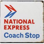 London Transport coach stop enamel E-PLATE 'National Express Coach Stop' in the red & blue of the