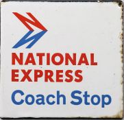 London Transport coach stop enamel E-PLATE 'National Express Coach Stop' in the red & blue of the