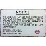 1930s/40s London Underground ENAMEL SIGN 'Notice' from a station forecourt regarding use by cars and