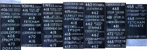 Pair of 1970s London Country RF-type bus DESTINATION BLINDS (front box) from Leatherhead (LH)