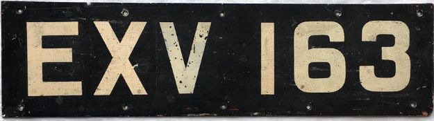 London Transport trolleybus front REGISTRATION PLATE EXV 163 from K2-class vehicle 1163. Vendor