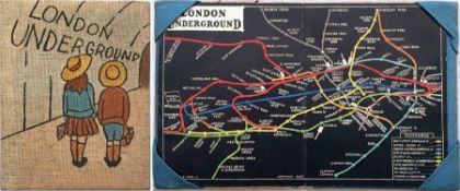 c1908-1910 London Underground POCKET MAP in cloth and card holder. A decorative cover depicting 2