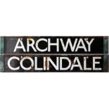 London Underground 1938-Tube Stock enamel CAB DESTINATION PLATE for Archway / Colindale on the