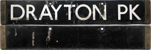 London Underground 1938-Tube Stock enamel CAB DESTINATION PLATE for Drayton Pk on the former