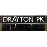 London Underground 1938-Tube Stock enamel CAB DESTINATION PLATE for Drayton Pk on the former