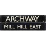 London Underground 1938-Tube Stock enamel CAB DESTINATION PLATE for Archway / Mill Hill East on