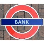 London Underground enamel PLATFORM ROUNDEL from Bank Station on the Central and Northern Lines. This