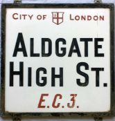 A 1930s-1950s City of London STREET SIGN from Aldgate High Street, EC3, once the route to one of the