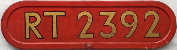 London Transport RT-type bus BONNET FLEETNUMBER PLATE from RT 2392. The original bus to carry this