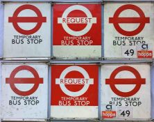 Selection (3) of London Transport TEMPORARY BUS STOP FLAGS, one 'Request' and two 'Compulsory'.