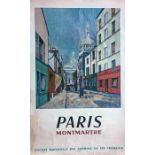 1953 SNCF (French Railways) double-royal POSTER 'Paris Montmartre' by Maurice Utrillo. Some creasing