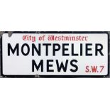 c1930s-1950s City of Westminster enamel STREET SIGN from Montpelier Mews, SW7. Located just off