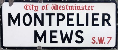 c1930s-1950s City of Westminster enamel STREET SIGN from Montpelier Mews, SW7. Located just off