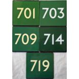 Selection of London Transport coach stop enamel E-PLATES for Green Line routes 701, 703, 709, 714
