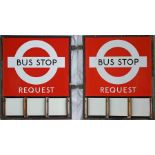 1940s/50s London Transport enamel BUS STOP FLAG 'Request'. An E3 type with runners for 3 e-plates on