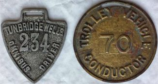 Pair of pre-1935 BUS LICENCE BADGES, the first an alloy example 'Tunbridge Wells Omnibus Driver 234'