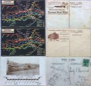 Small selection of early London Underground POSTCARDS comprising 2 x 1908 'London Underground' maps,